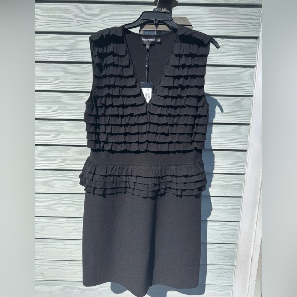 Emporio Armani Black Knit Sleeveless Ruffle Peplum Dress